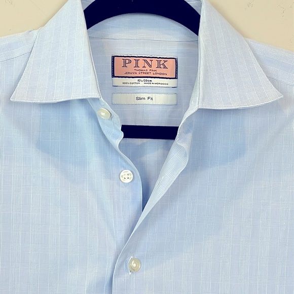 Thomas Pink Men's Dress Shirt Light Blue French Cuff Button Down 15.5 - Picture 1 of 8